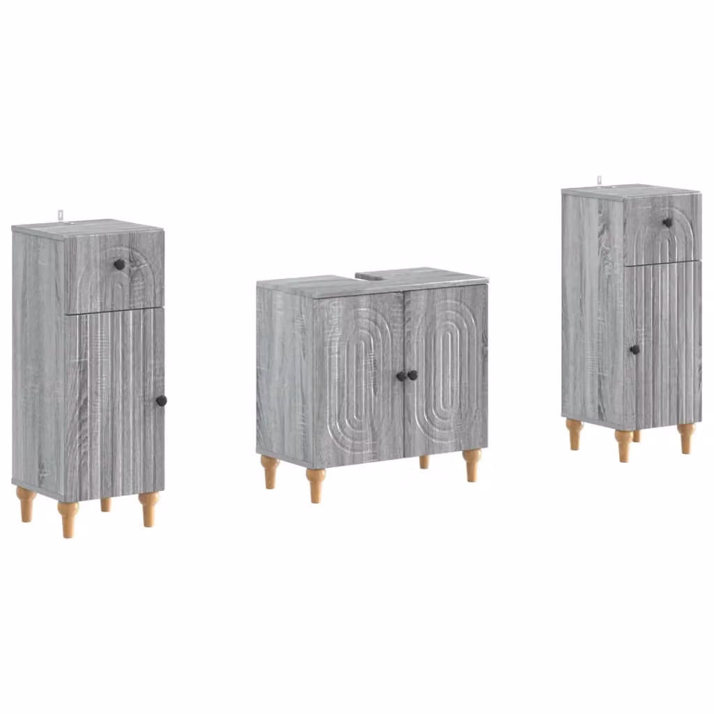 Set di mobili da bagno 3 pezzi vidaXL in legno grigio opaco con mobile sottolavabo e armadietti laterali – 2
