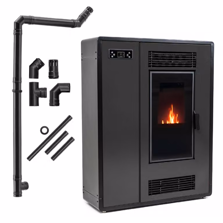 THUNDER® | ARIA BLACK | Stufa a pellet | 12 kW | Set di tubi di collegamento Ø 80 mm | nero