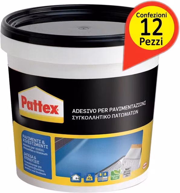 Pattex Dispersion per pavimenti e rivestimenti a base acquosa multicolore, confezione da 12 barattoli da 850 g ciascuno