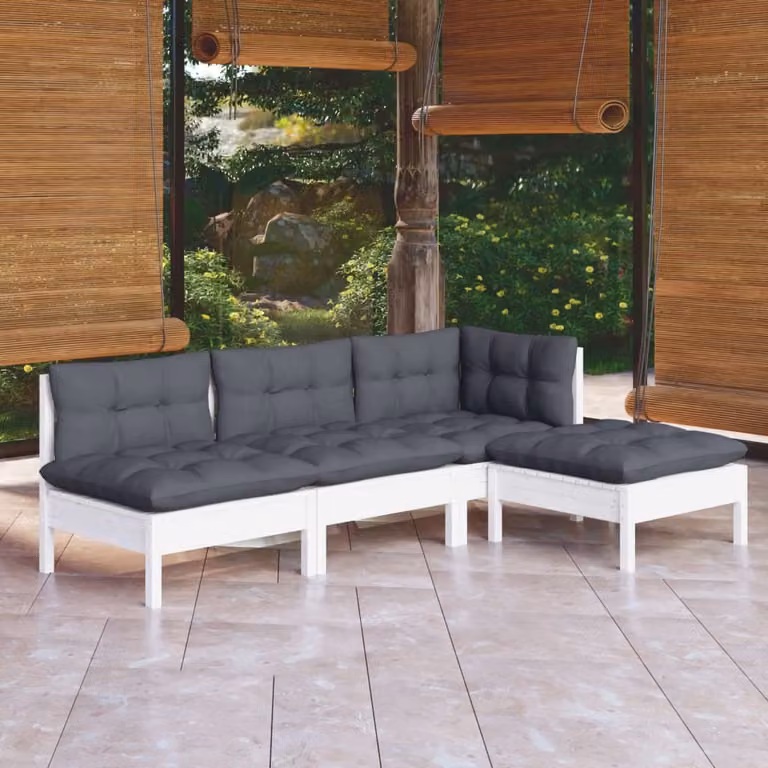 Maison Exclusive - Set Divani da Giardino 4 pz con Cuscini BiancLegno di Pino