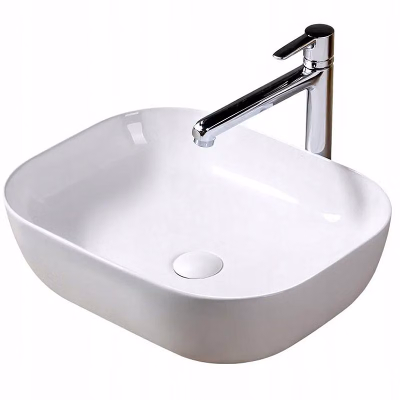 Lavabo da appoggio, lavabo da bagno, lavabo quadrato, bianco, 41x31 cm, REBIKO