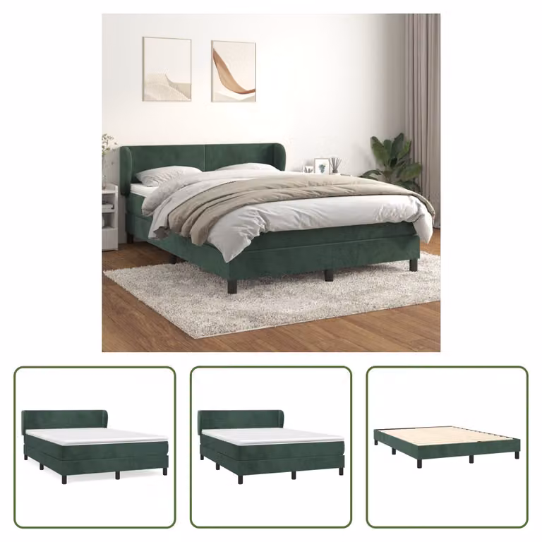 The Living Store Letto a molle con materasso verde scuro 140x190 cm in velluto