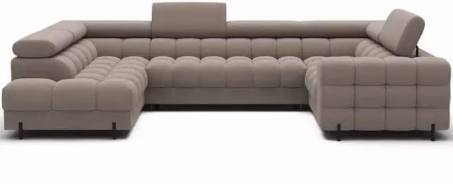 Divano panoramico convertibile FACTORY di MEUBLORAMA, modello a L con angolo sinistro, colore beige, con vano contenitore e funzione letto per adulti, L 346 cm x P 174 cm x H 93 cm – 1