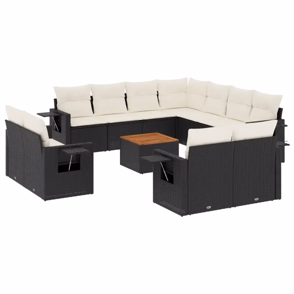 Set di divani da giardino VIDAXL in polyrattan nero con cuscini, 12 pezzi – 2