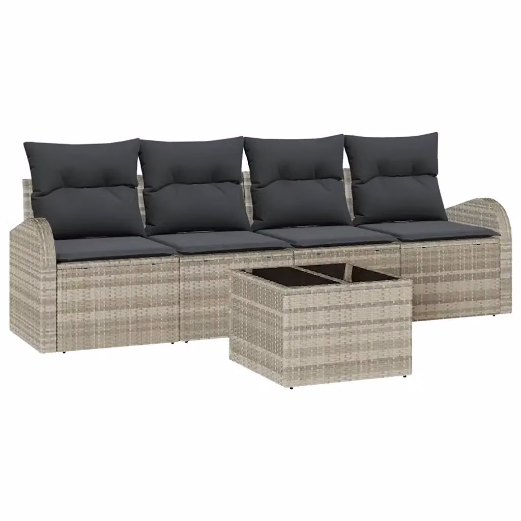 Set da giardino moderno vidaXL composto da divano a 3 posti e tavolino da caffè con cuscini imbottiti in colore grigio, struttura in metallo resistente alle intemperie e materiale rattan, L/P/H: 55 x 55 x 37 cm – 2