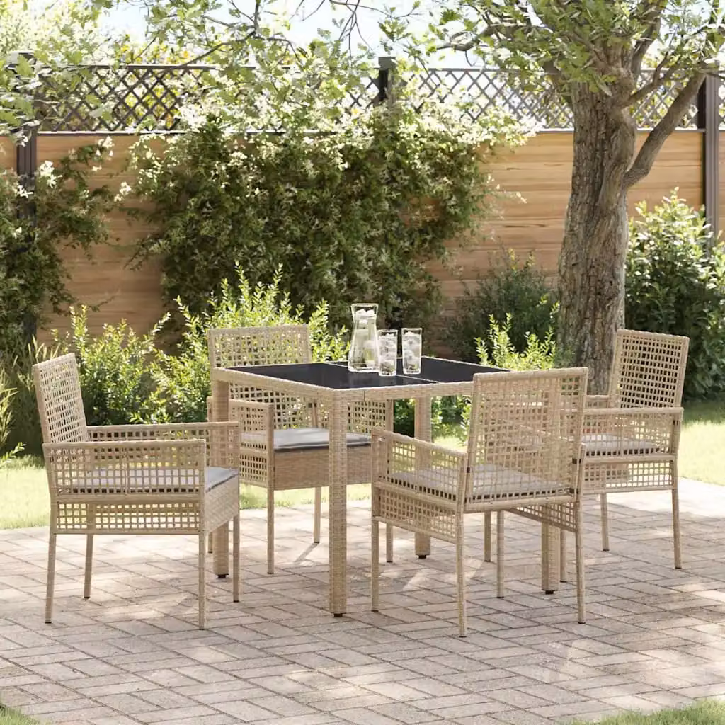 Set da pranzo per giardino e terrazzo vidaXL in polyrattan beige con tavolo in vetro e 5 sedie
