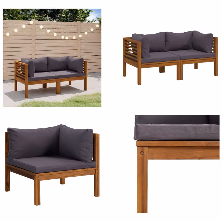 vidaXL Divano da giardino a 2 posti con cuscini in legno massiccio di acacia - Set salotto da giardino - Set salotto da giardino - Set divano modulare - Set divano modulare
