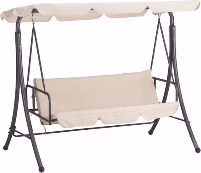 Trade Shop - Dondolo Letto Da Giardino 3 Posti Con Tettuccio Parasole Orientabile Struttura In Acciaio - Beige