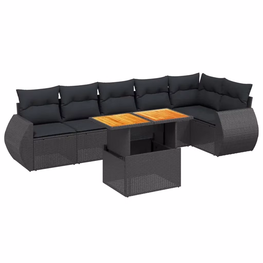 Set Divani da Giardino vidaXL a Forma di L con 7 Pezzi e Cuscini Neri in Polyrattan e Acciaio – 2