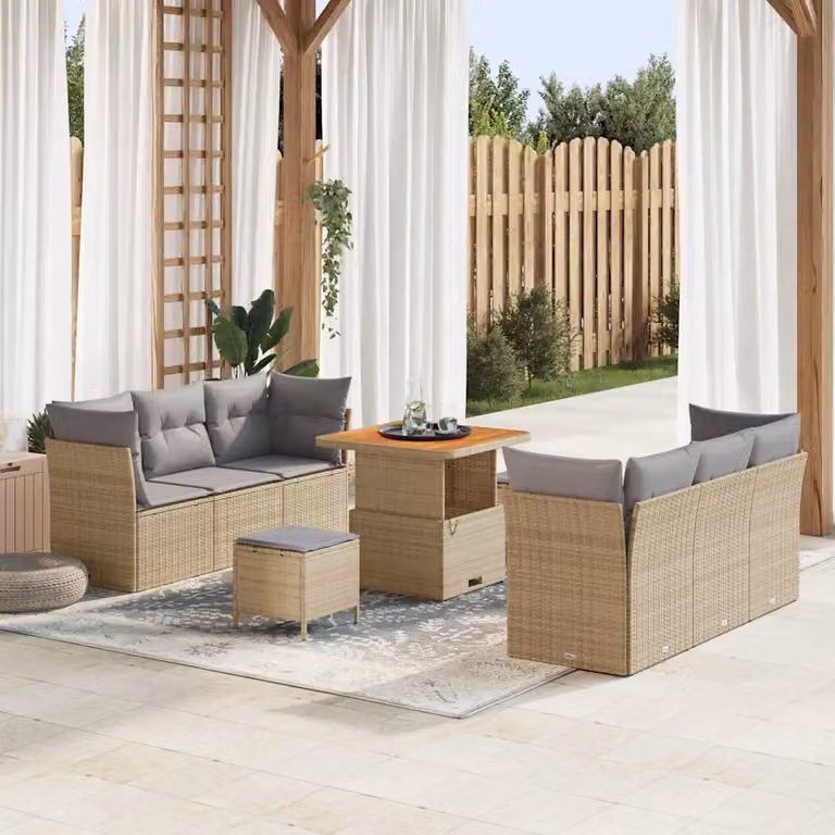 vidaXL Set Divano da Giardino Moderno a Forma di U in Polyrattan con 9 Pezzi, Beige e Grigio