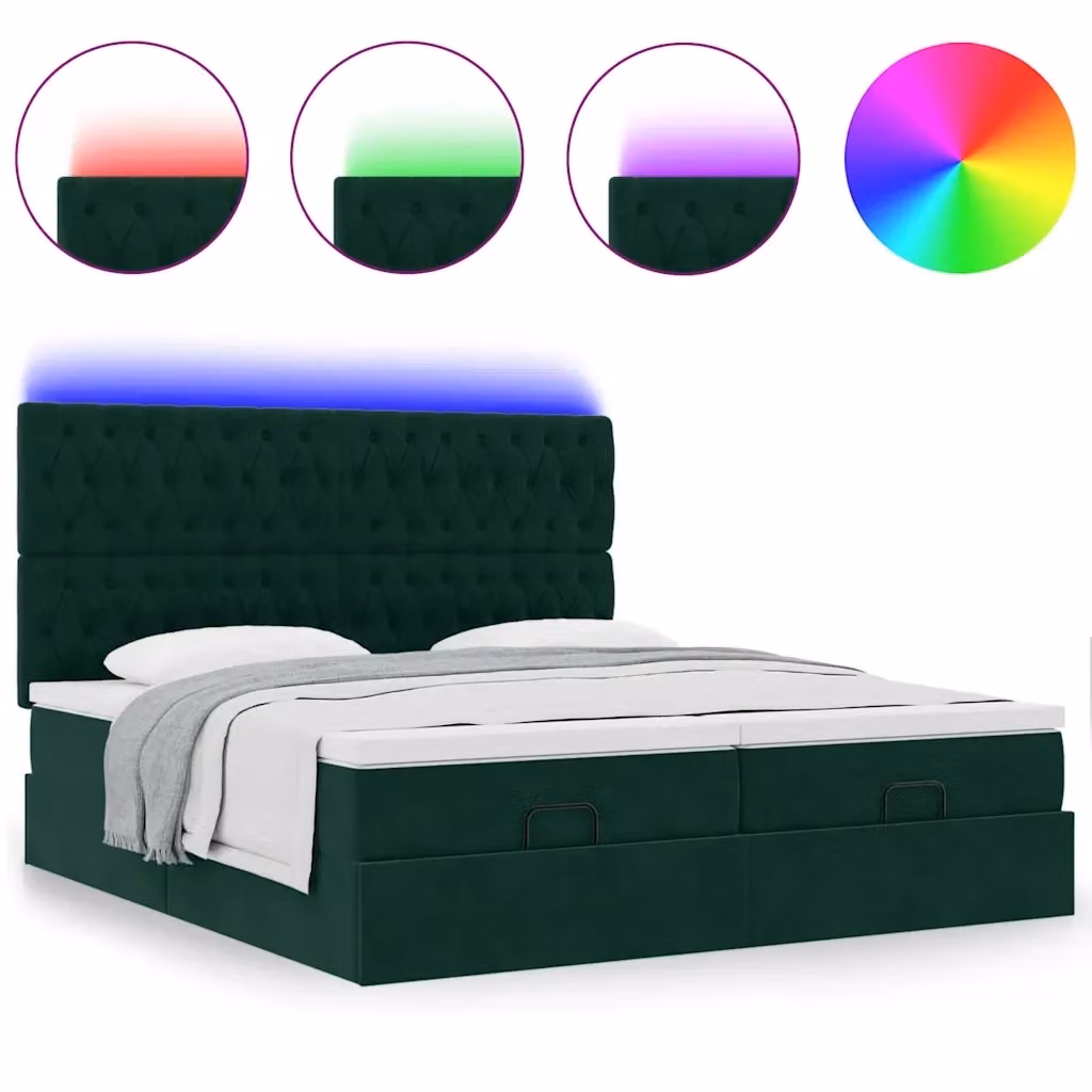 Letto con contenitore a sollevamento vidaXL in velluto verde e bianco con porta USB e illuminazione sottostante L: 180 cm, P: 200 cm, H: 203 cm – 2