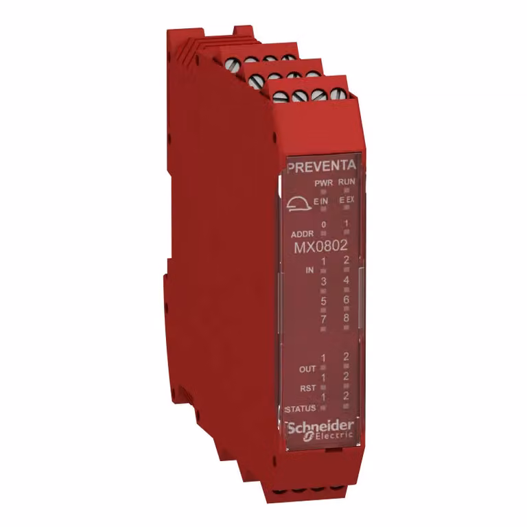 Schneider Electric Modulo di espansione misto Modicon XPSMCM, 8E sicuro, 2x2A (coppia OSSD sicura), morsetti a vite XPSMCMMX0802