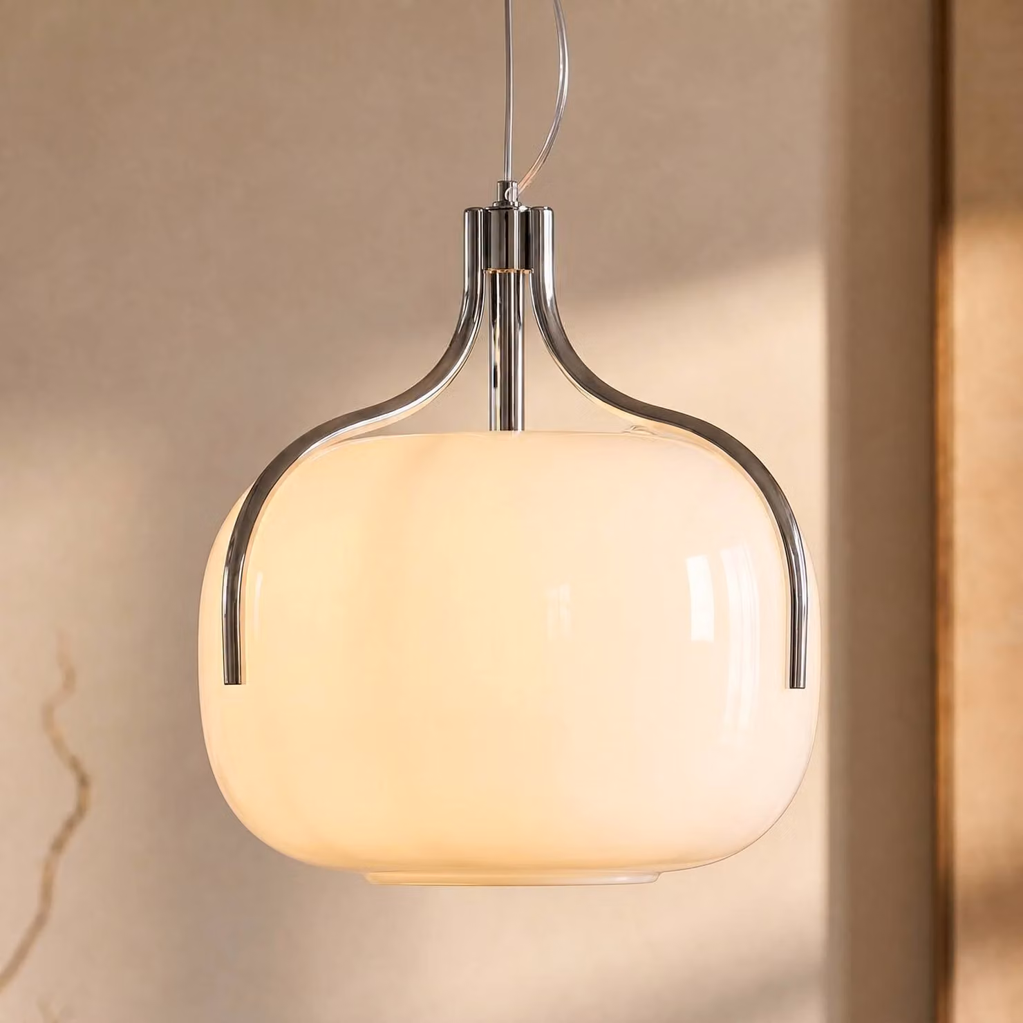 Lampada a sospensione Christo Lucande, dimmerabile, Bianco / Opale, Soggiorno / Sala da pranzo, Vetro, Design, Lampada a sospensione