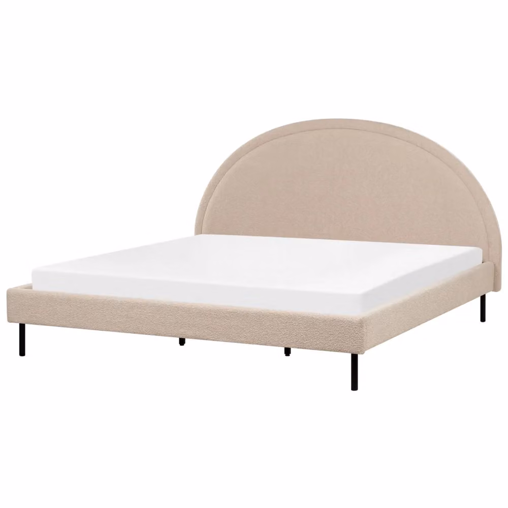Letto matrimoniale Beliani in poliestere bouclé beige con testiera rotonda e base a doghe in stile retrò L/P/H: 180 x 200 x 116 cm – 2