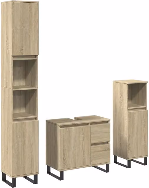 Set Mobili da Bagno | Armadio da bagno 3 pz Rovere Sonoma in Legno Multistrato