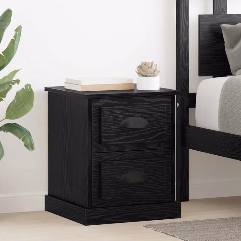 Set di 2 Armadi da Notte vidaXL in MDF Rovere Nero, L/P/H: 39 x 39 x 47.5 cm