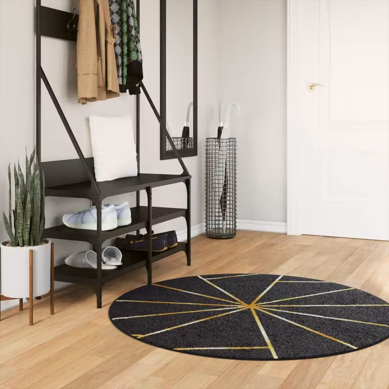 vidaXL Tappeto Rotondo Moderno Geometrico Lavabile in Poliestere Nero e Oro Ø 120 cm