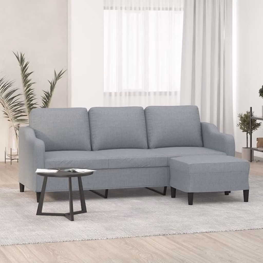 Maison Exclusive - Divano a tre posti con poggiapiedi, grigio chiaro, 180 cm, tessuto