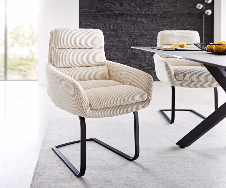 DELIFE Sedia a dondolo Abelia-Flex con braccioli, tessuto beige. Sedia a dondolo piatta, colore nero