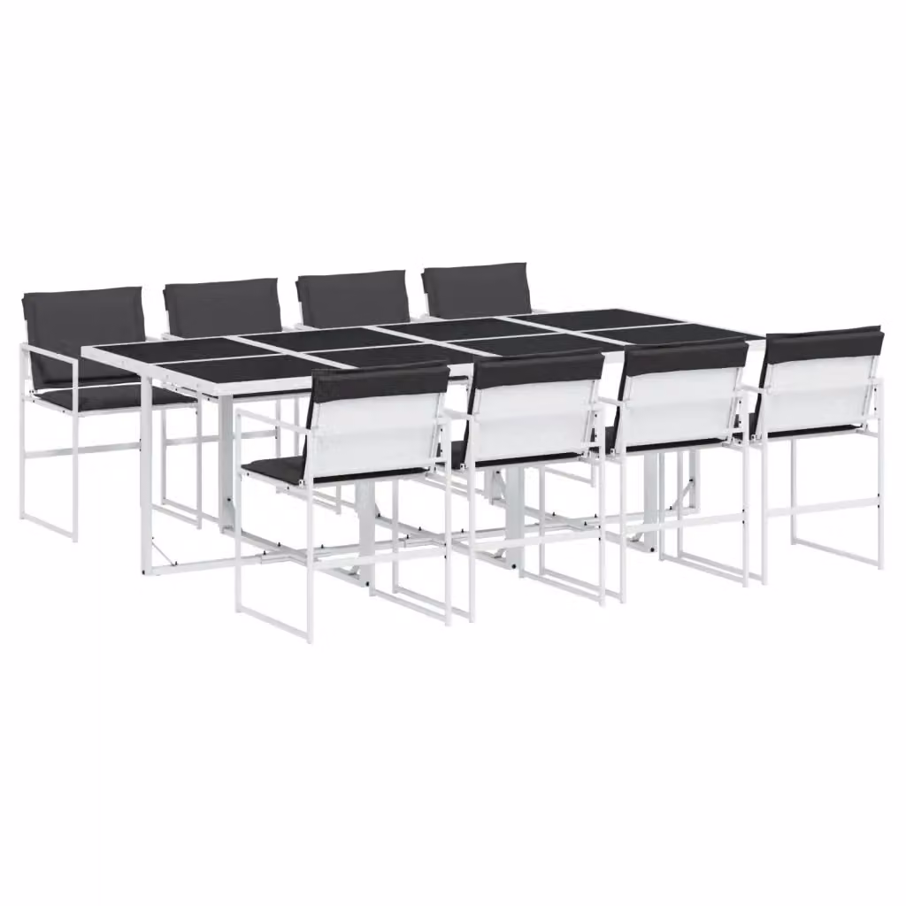 Set da pranzo da giardino vidaXL in acciaio verniciato antracite e bianco con piano in vetro e 9 sedute – 2