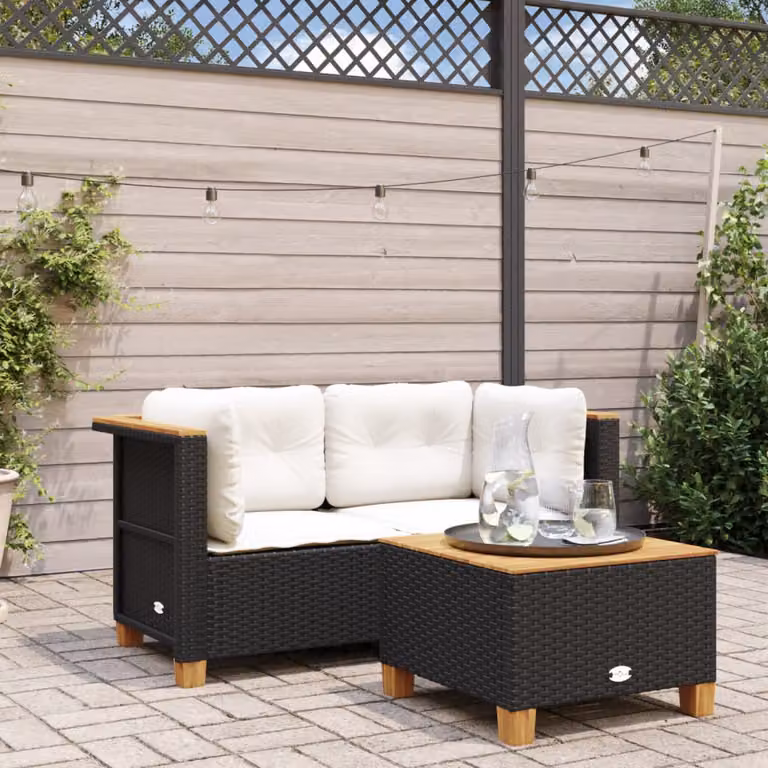 Divano Angolare da Giardino vidaXL in Polyrattan Nero con Cuscini e Rivestimenti Rimovibili
