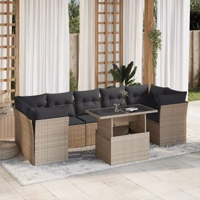 Set Divano da Giardino 8 Pezzi vidaXL con Cuscini Grigio Antracite e Tavolino in Metallo e Polyrattan – 1