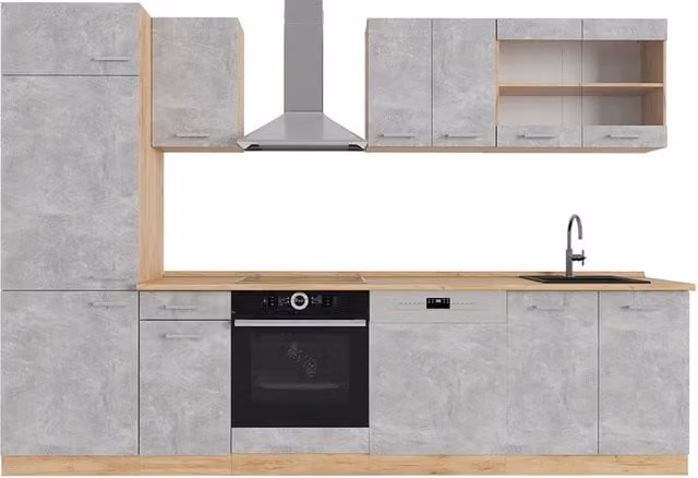 Cucina componibile moderna R-Line Vicco in finitura rovere e beige, L: 300 cm