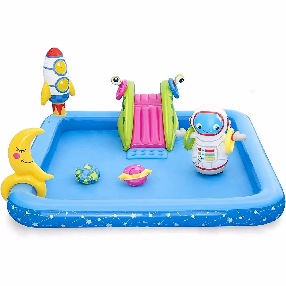 Trade Shop Play Center Piccolo Astronauta Gonfiabile Multicolore con Scivolo e Spruzzo L: 239 cm, P: 206 cm, H: 86 cm – 2