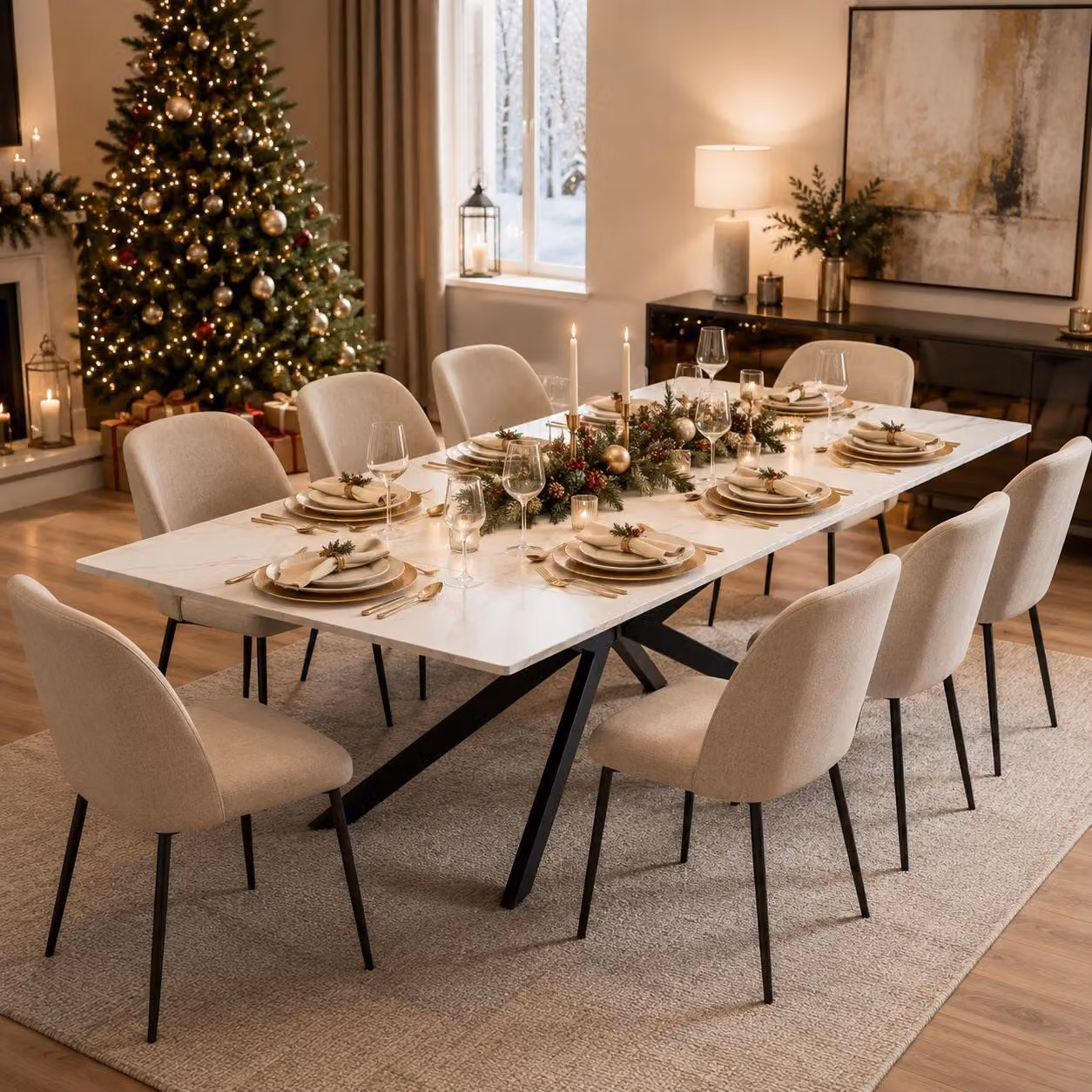 Tavolo da pranzo rettangolare Flieks con gambe in metallo, tavolo da sala da pranzo, tavolo da cucina allungabile, tavolo da lavoro con gambe a X, 180x70x76 cm, bianco