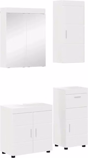 Set di mobili per il bagno moderno vidaXL in MDF bianco e argento con illuminazione LED, composto da mobile lavabo, armadietto con specchio e pensile, L/P/H: 60 x 34 x 63 cm