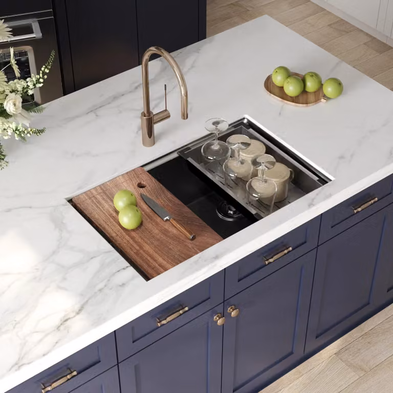Lavello da cucina - Modello DV-EU1K0330 - 76 x 48 x 25 cm - Acciaio inossidabile 304 - Vasca singola - Un foro per il rubinetto - Senza rubinetto - Con tagliere e scolapiatti