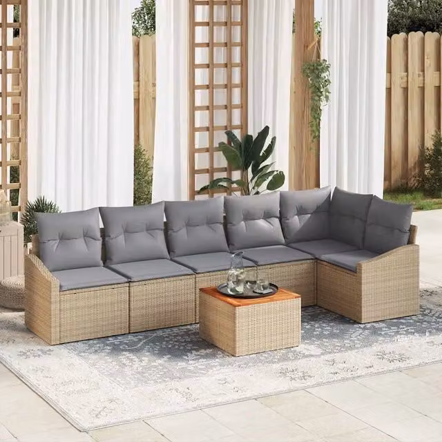 Set Divano da Giardino 7 pz Beige polyrattan 3347840