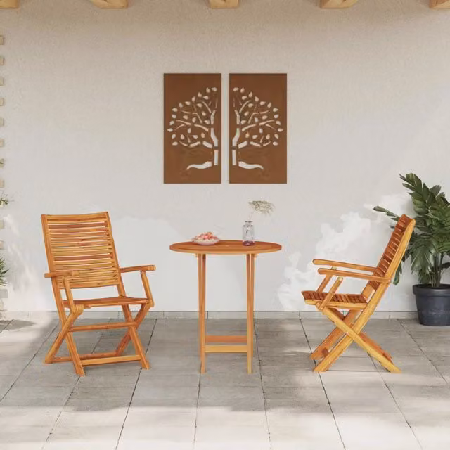 Set Bistro Pieghevole 3 pz Marrone Legno di Acacia Massello 3375695