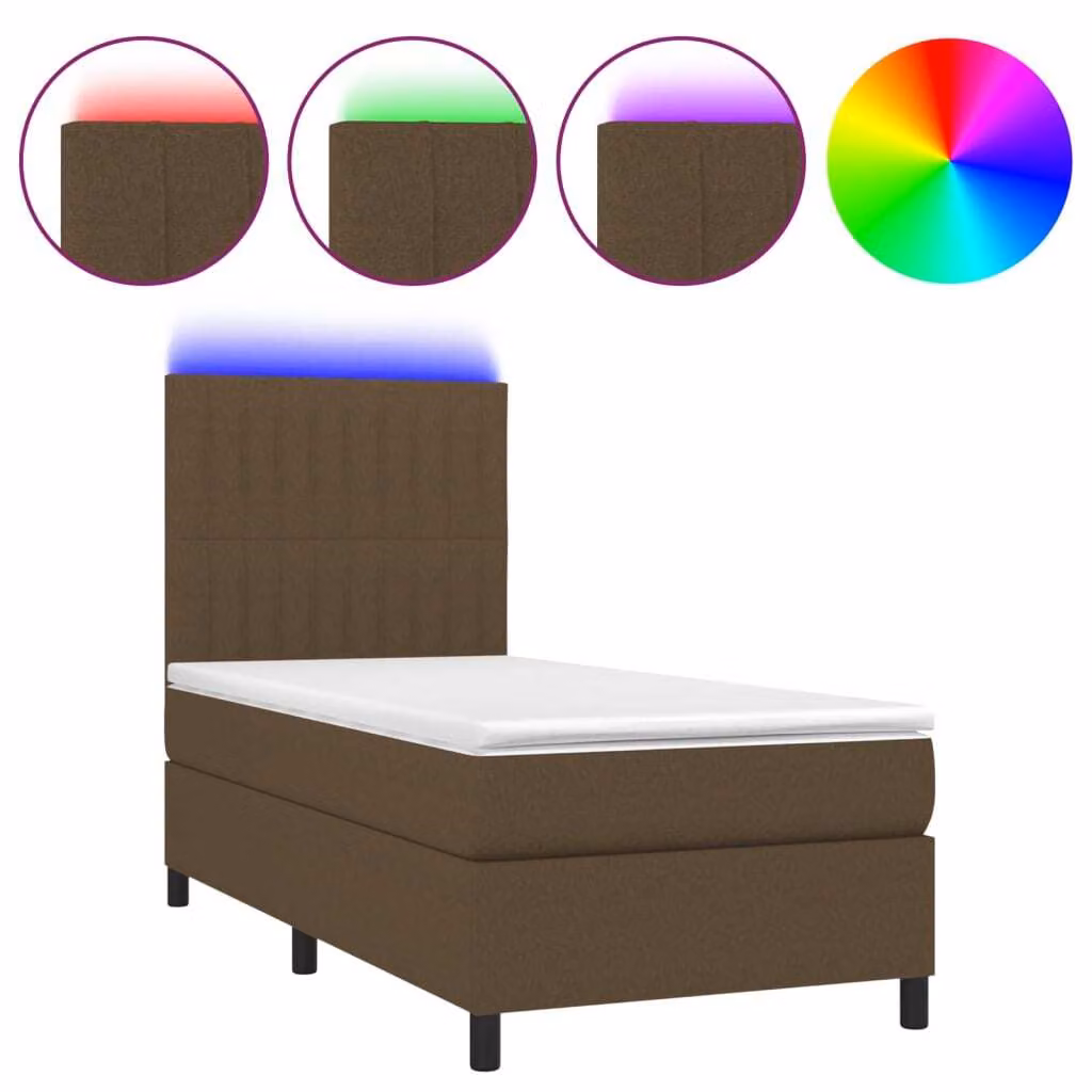 Letto a Molle Materasso e LED Marrone Scuro 100x200 cm Tessuto