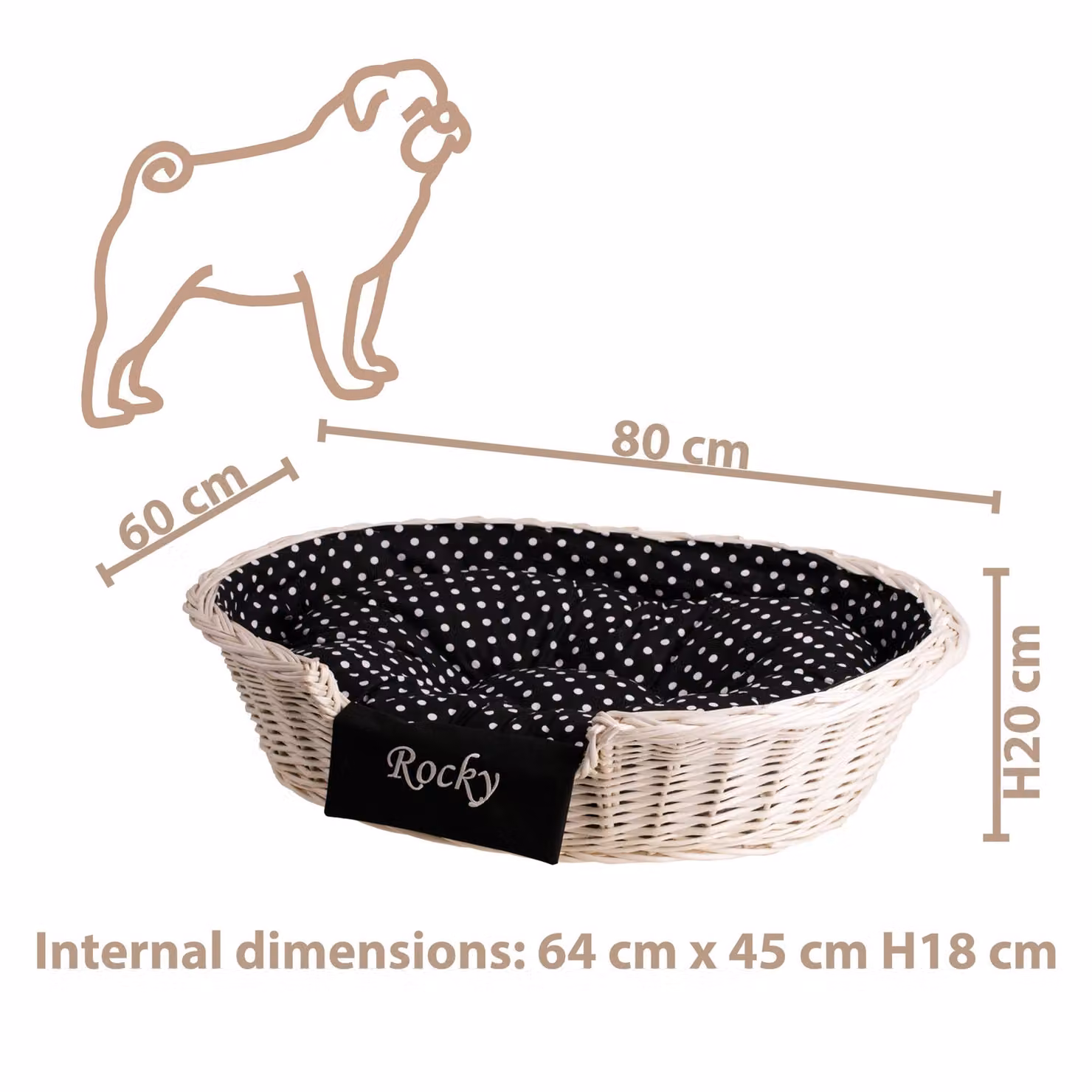 Cestino per cani in vimini con nome 80X60 H20 CM