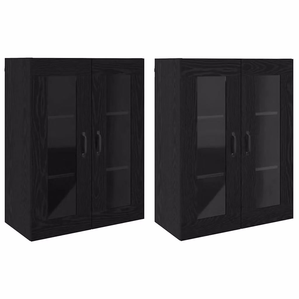 Set di 2 armadi da muro moderni vidaXL in legno rovere nero con ante in vetro e ripiani interni, L: 69,5 cm, P: 34 cm, H: 90 cm – 2