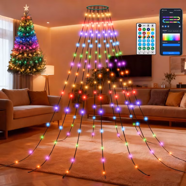Illuminazione per albero di Natale RGBIC, 150 LED, 3 metri + 1,5 metri, grado di protezione IP44