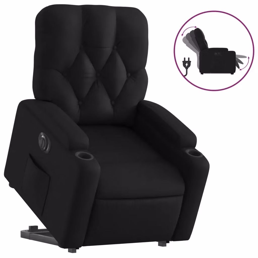 Poltrona Alzapersona Reclinabile Elettrica vidaXL in Similpelle Nera con Supporto per la Seduta e Braccioli – 2