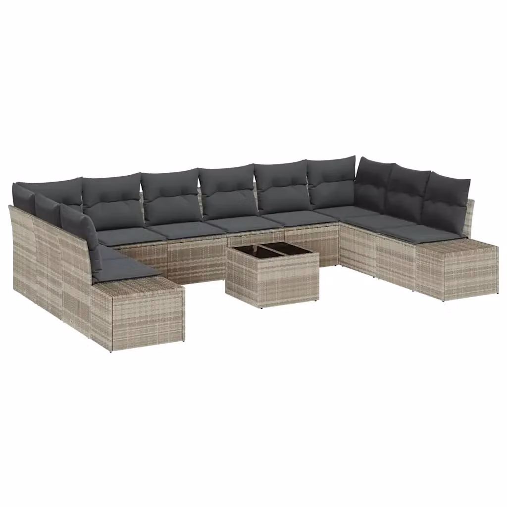 Set Divano da Giardino vidaXL 11 pz a forma di U in Polyrattan Grigio con Tavolino e Ottoman – 2
