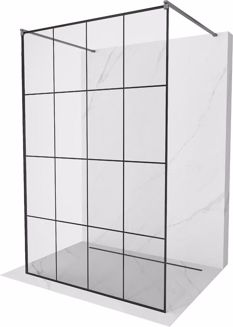 Mexen Kioto pannello doccia freestanding 130 x 200 cm, griglia nera 8 mm, gun metal - 800-130-002-95-77