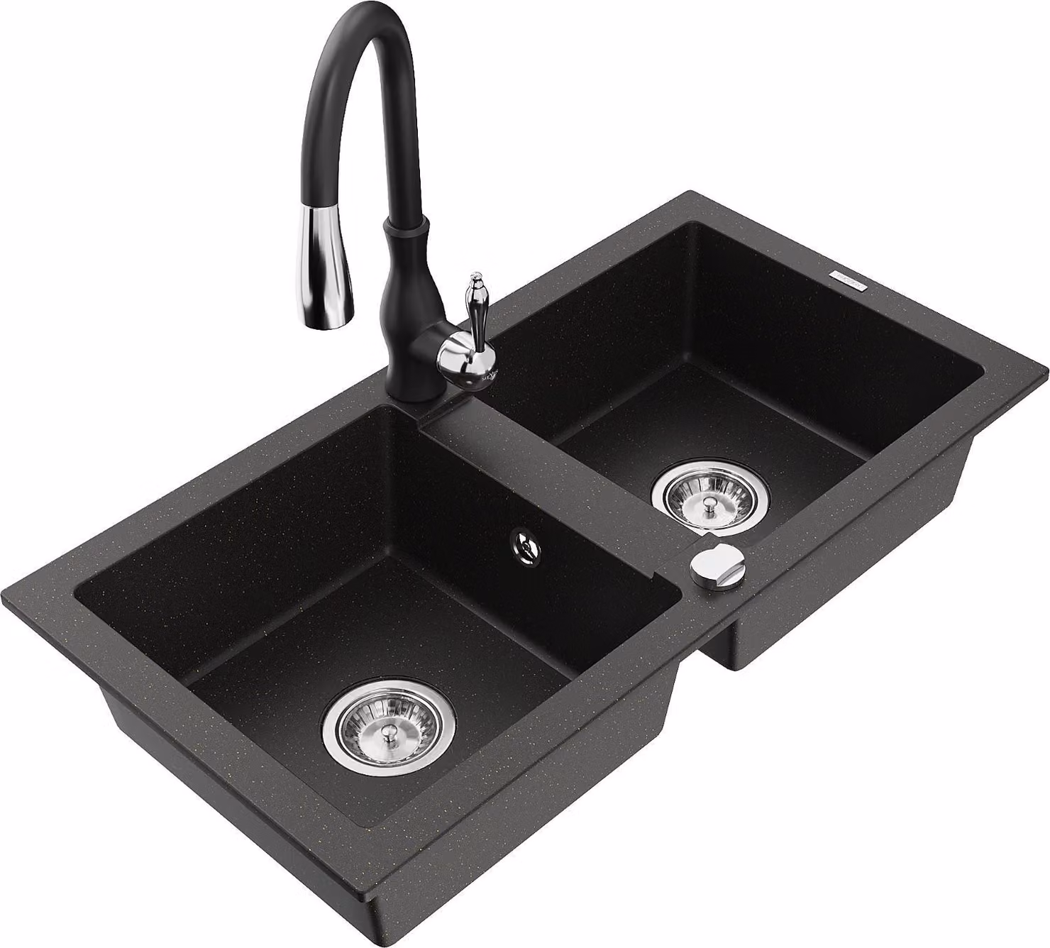 Mexen Mario lavello in granito a 2 vasche con miscelatore cucina Savita, nero/metallico dorato - 6504-75-672601-70