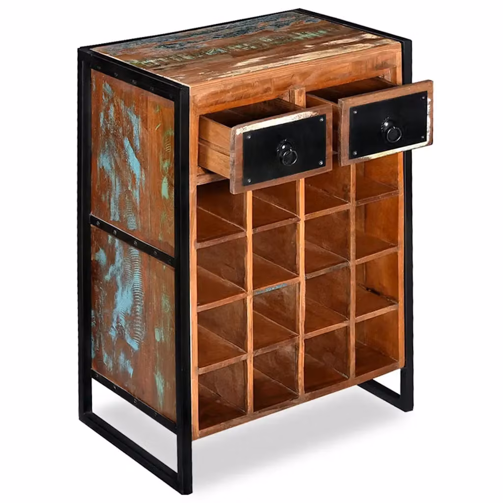 Portavini da parete vidaXL in legno di acacia e metallo marrone stile industrial per 16 bottiglie – 2