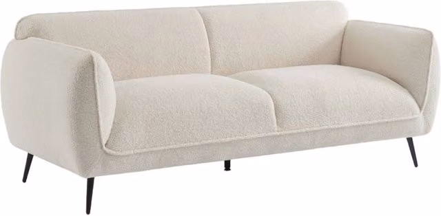 Divano in tessuto bouclé crema con gambe in metallo, 3 posti, crema