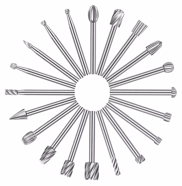 Set di frese per incisione in legno, HSS, 20 pezzi, con gambo da 1/8" (3 mm)