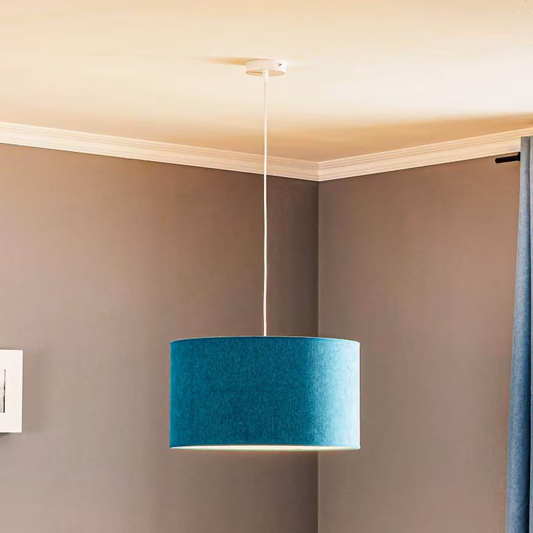 Lampada a sospensione Bristol Duolla, dimmerabile, Blu, Soggiorno / Sala da pranzo, Tessuto / Stoffa / Seta, Lampada a sospensione