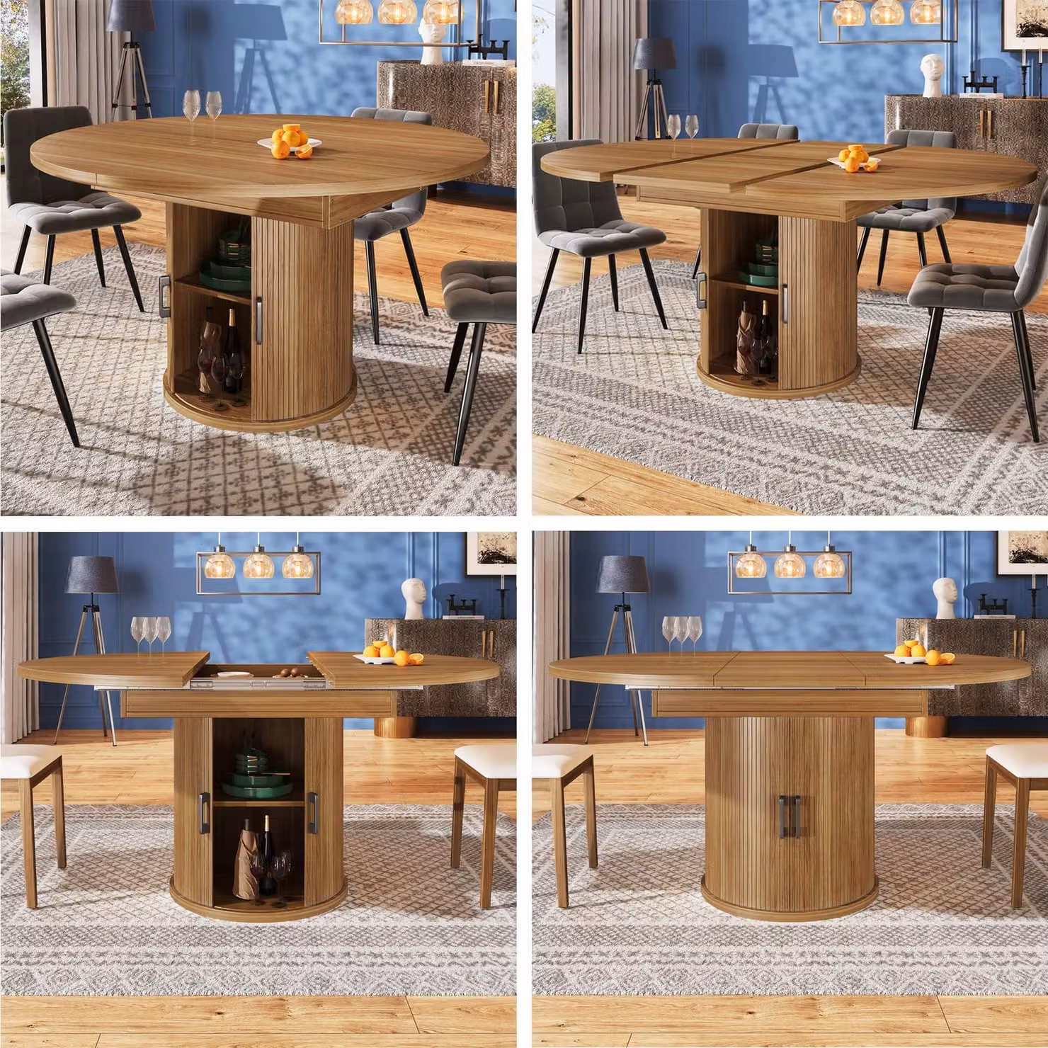 Tavolo da pranzo STILVORA con piano allungabile, tavolo da pranzo rotondo per 6 persone, tavolo da cucina allungabile a forma ovale, noce