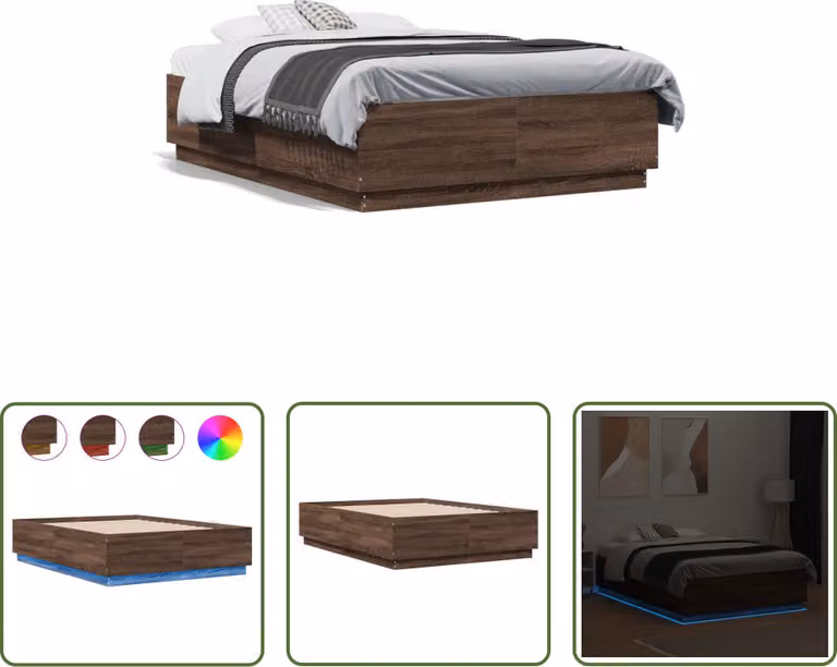 The Living Store Struttura letto con LED effetto rovere marrone 120x190 cm Materiale in legno