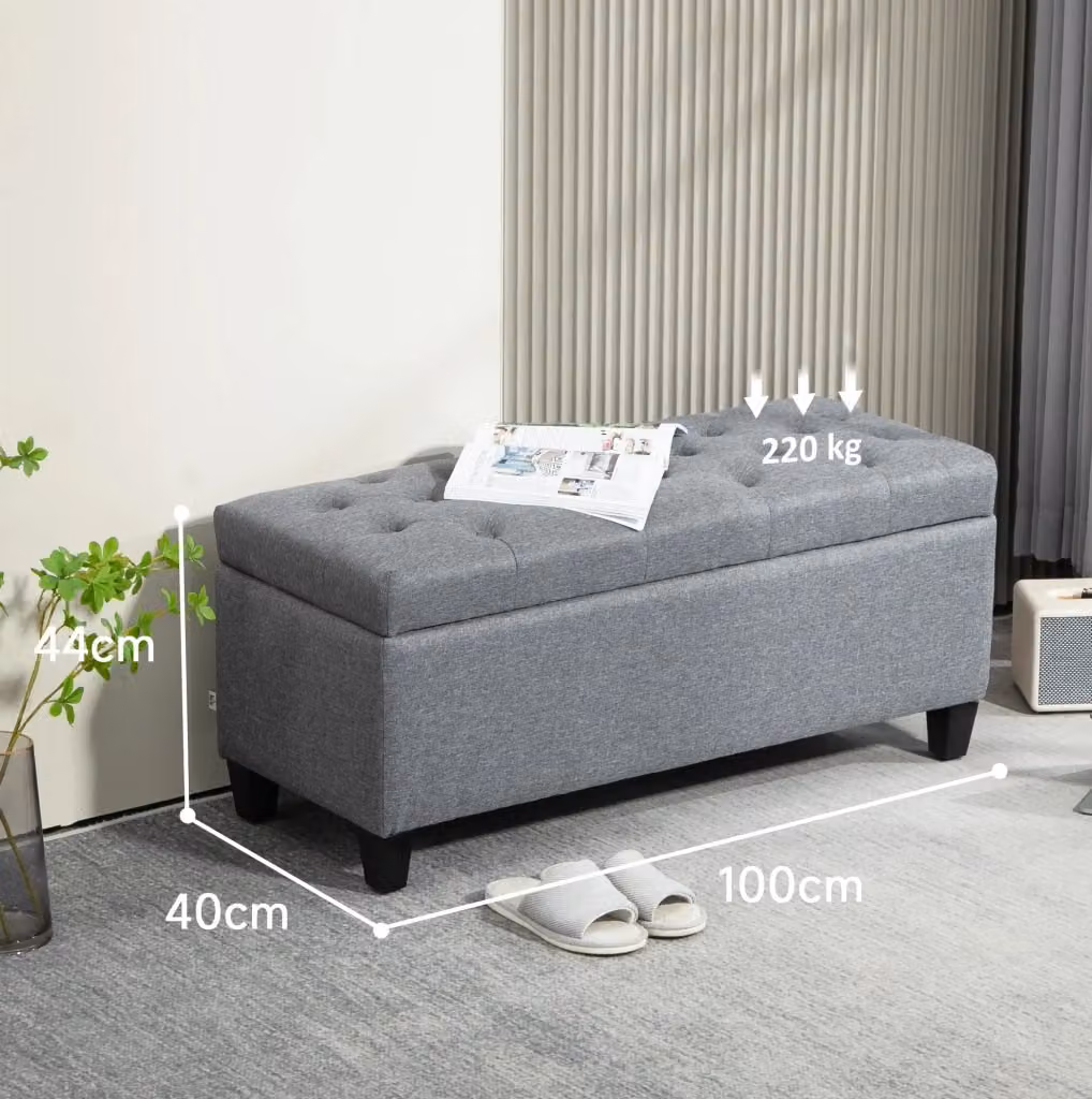 Panca contenitore MODFU in velluto grigio con struttura in legno e imbottitura L: 120 cm, P: 40 cm, H: 44 cm – 2