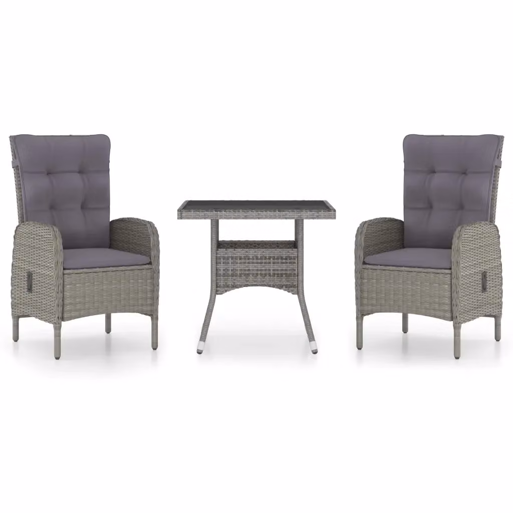 Set da pranzo da giardino vidaXL in 3 pezzi in polyrattan e vetro grigio – 2
