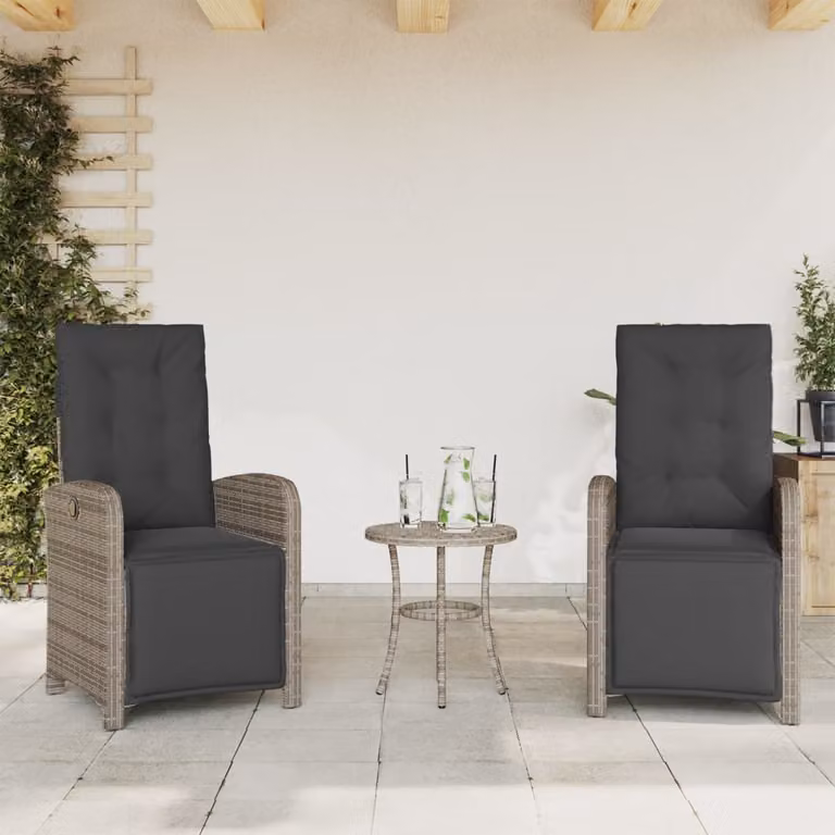 Set di 2 sedie da giardino reclinabili con poggiapiedi vidaXL in polyrattan e metallo, colore grigio